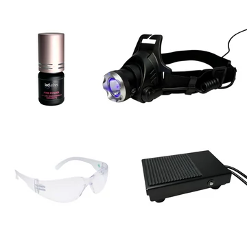 LedLashes UV-LED Szempillaépítő Fejlámpa Pink Power 3g rózsaszín ragasztóval (lámpa+ragasztó+szemüveg+videós tananyag)