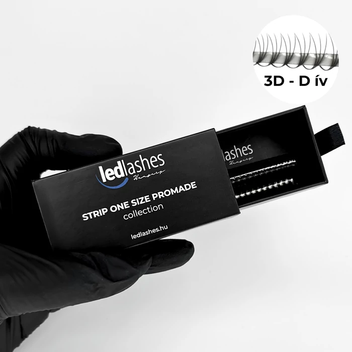LedLashes 3D Promade Strip 1000 db-os műszempillák - fekete színben - D ív 9 mm