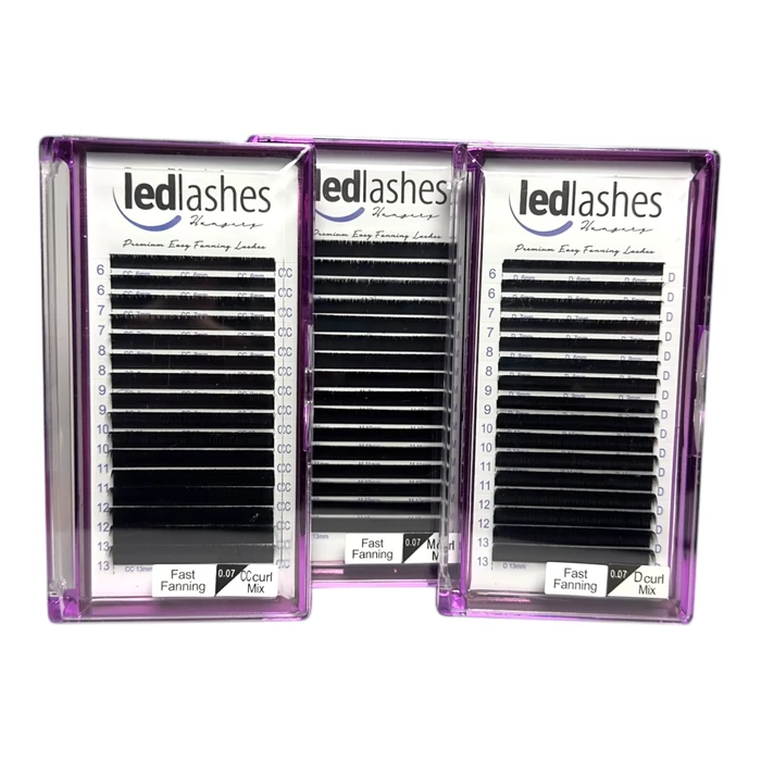 LedLashes Prémium kollekció easy fan műszempilla 0.07 vastagság, M ív, 6-13 mm mix
